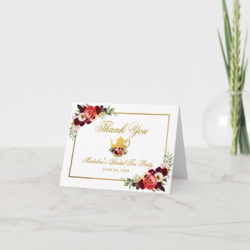 Bridal Shower Tea Party Burgundy Boho Floral Note Card