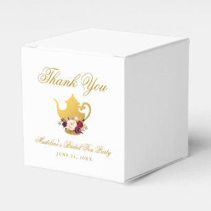 Bridal Shower Tea Party Burgundy Floral Gold Favor Boxes