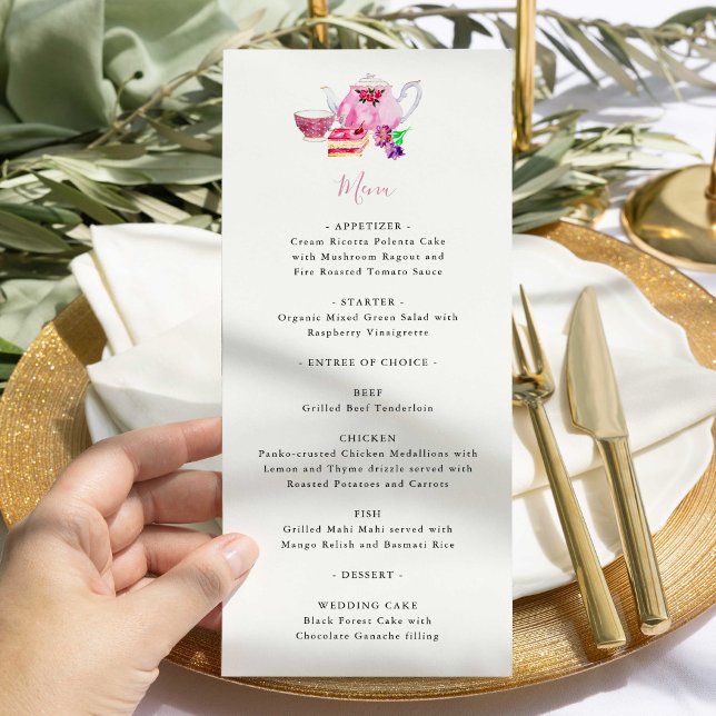 Bridal Shower Tea Party Dusty Pink Teapot Menu (Creator Uploaded)