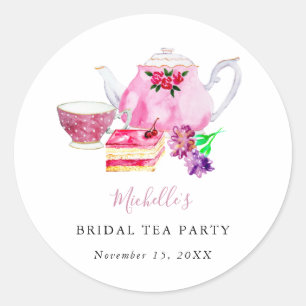 Bridal Shower Tea Party Dusty Rose Teapot Classic Round Sticker