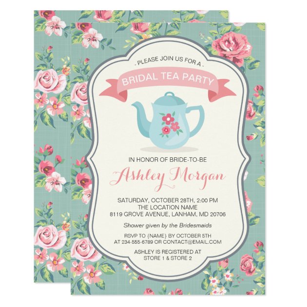 Bridal Shower Tea Party Elegant Vintage Floral Invitation