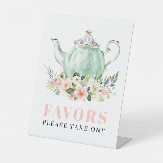 Bridal Shower Tea Party Favor Pedestal Sign (Front)