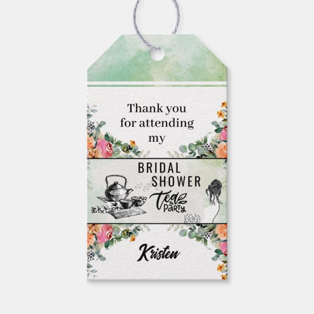 Bridal Shower Tea Party Favor Tag (Front)