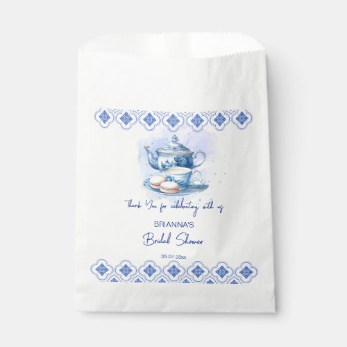 Bridal shower tea party  favors blue tiles tea pot favor bag