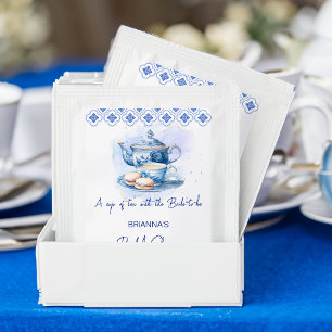 Bridal shower tea party  favors blue tiles tea pot tea bag drink mix