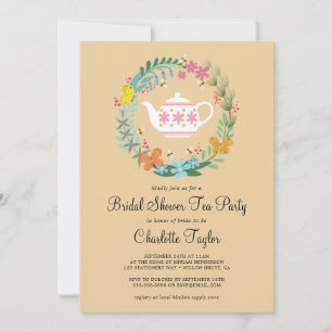 Bridal Shower Tea Party Floral Butterfly Wreath Invitation