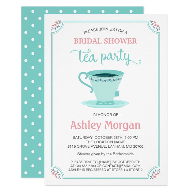 Bridal Shower Tea Party Floral Light Pink Mint Invitation