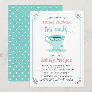 Bridal Shower Tea Party Floral Light Pink Mint Invitation