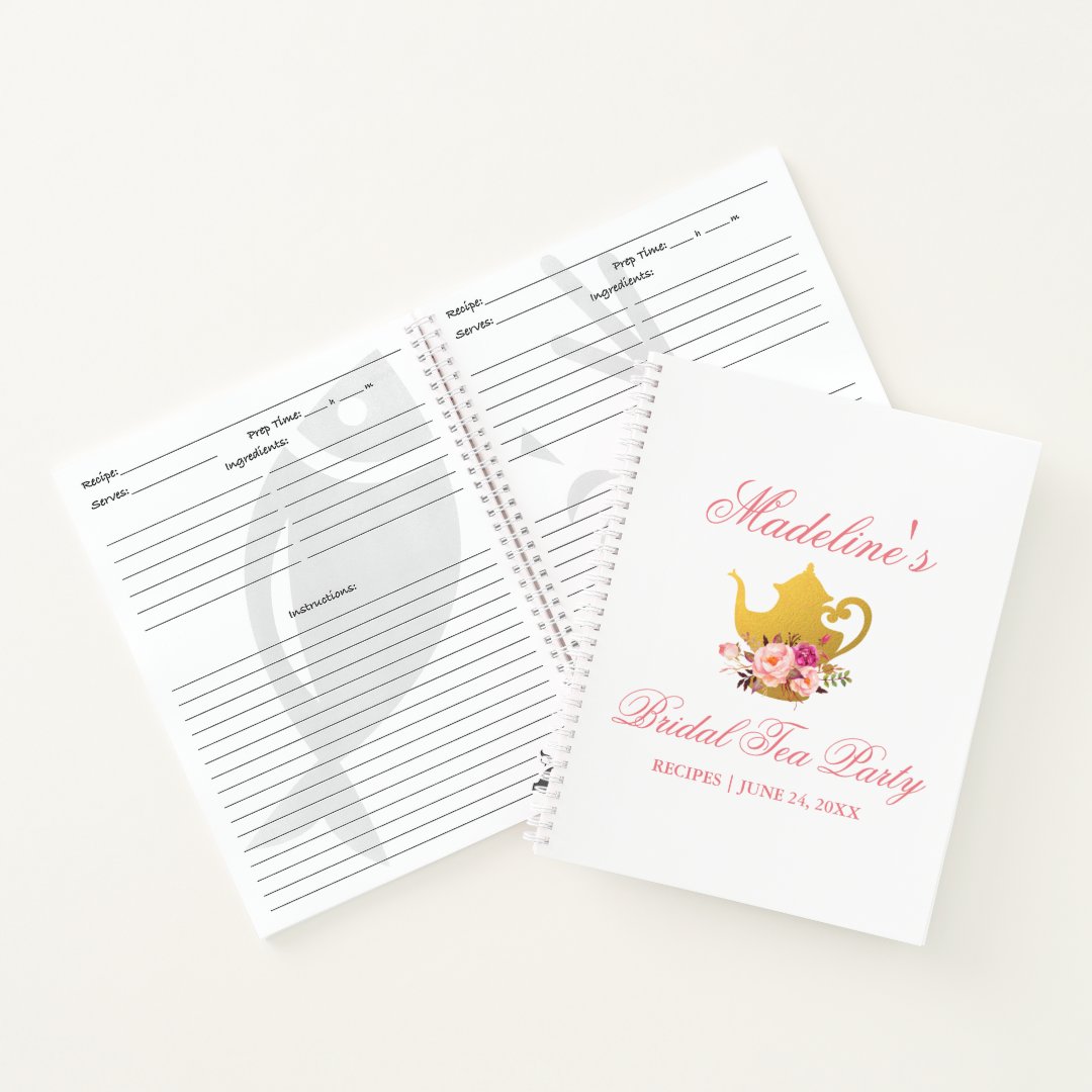 Bridal Shower Tea Party Floral Pink Recipe Notebook Zazzle