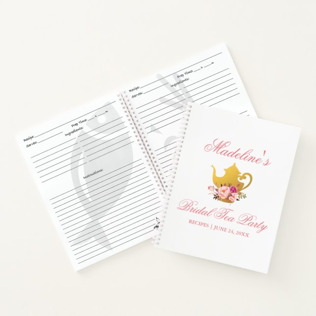 Bridal Shower Tea Party Floral Pink Recipe Notebook (Inside)