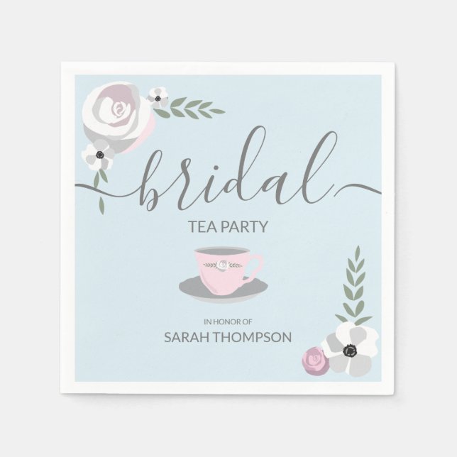 Bridal Shower Tea Party Flower tea cup drawing Napkins (Front)