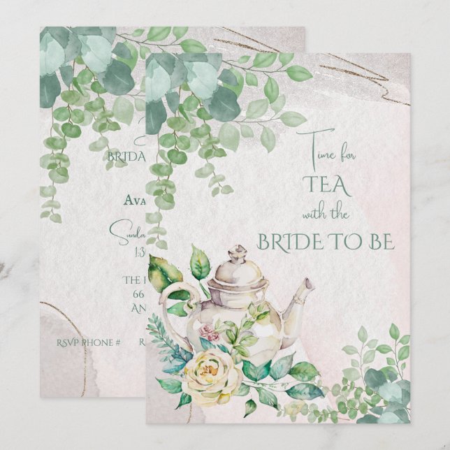 Bridal Shower Tea Party Invitation (Front/Back)