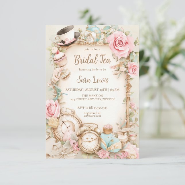Bridal shower tea party invitation (Standing Front)