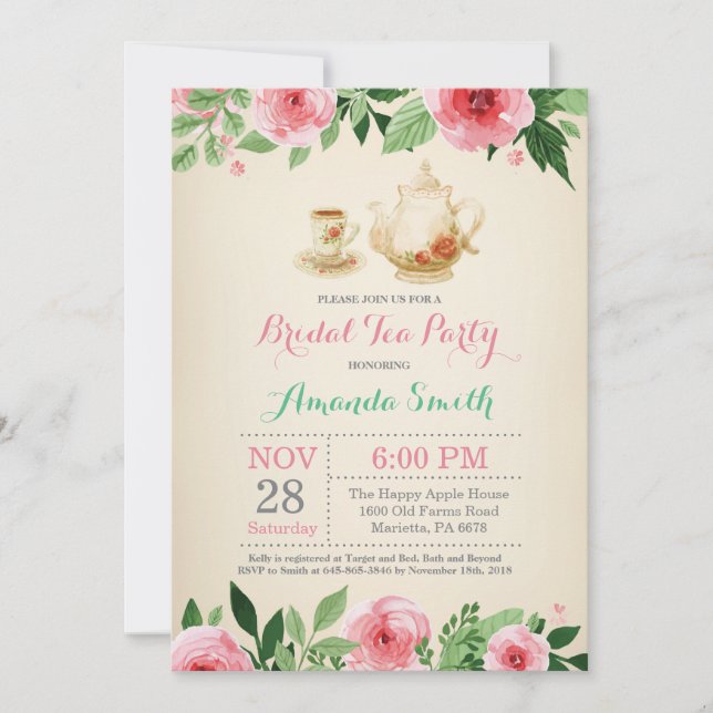 Bridal Shower Tea Party Invitation (Front)