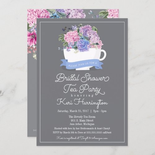 Bridal Shower Tea Party Invitation Blue Hydrangea