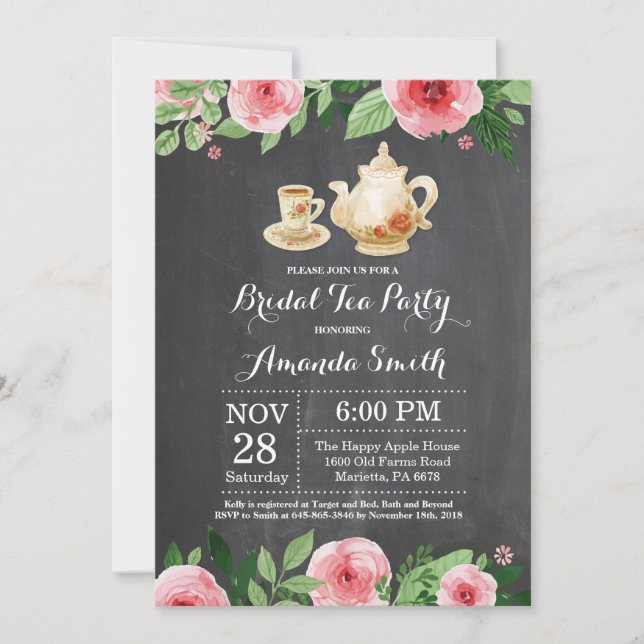 Bridal Shower Tea Party Invitation Chalkboard (Front)