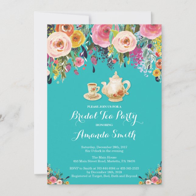 Bridal Shower Tea Party Invitation Floral (Front)