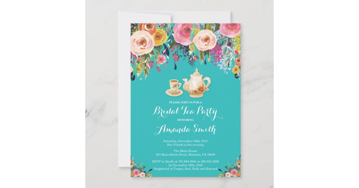 Bridal Shower Tea Party Invitation Floral Zazzle