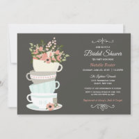 Bridal Shower Tea Party Invitation | Grey Pink Sky