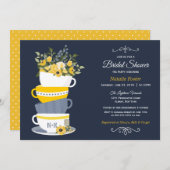 Bridal Shower Tea Party Invitation | Navy & Yellow (Front/Back)