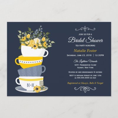Bridal Shower Tea Party Invitation | Navy & Yellow
