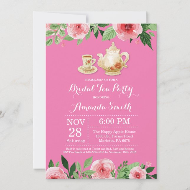 Bridal Shower Tea Party Invitation Pink (Front)
