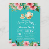 Bridal Shower Tea Party Invitation Teal Turquoise (Front/Back)