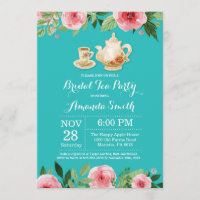Bridal Shower Tea Party Invitation Teal Turquoise