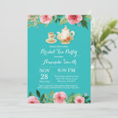 Bridal Shower Tea Party Invitation Teal Turquoise (Standing Front)