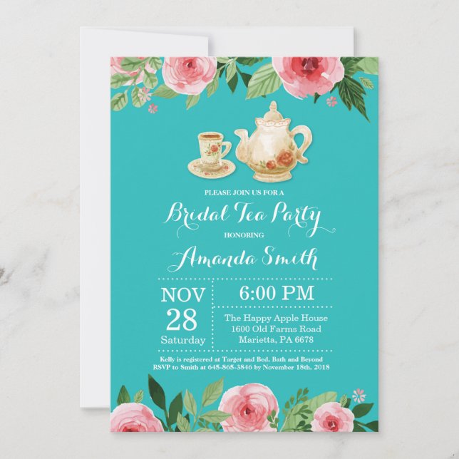 Bridal Shower Tea Party Invitation Teal Turquoise (Front)