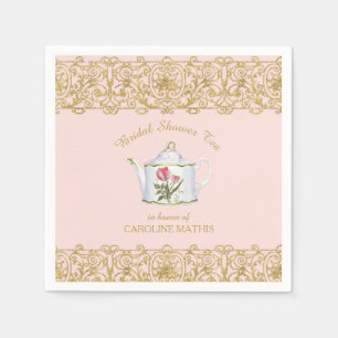 Bridal Shower Tea Party Luncheon Pink Gold Floral Napkins