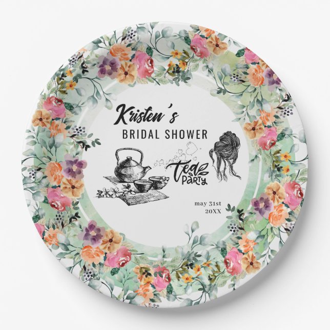 Bridal Shower Tea Party Paper Plates (Front)
