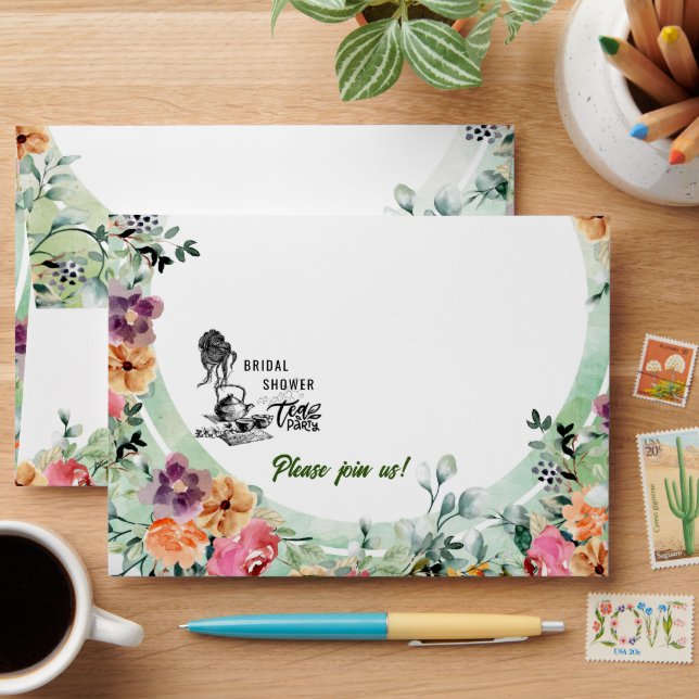 Bridal Shower Tea Party Personalized Envelope (Desk)