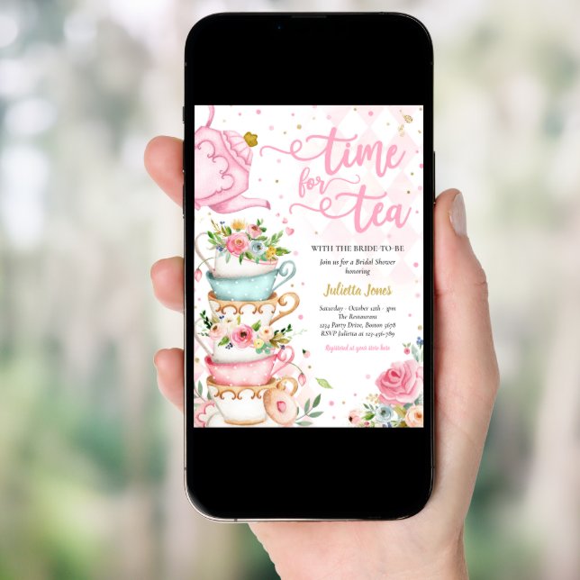 Bridal Shower Tea Party Pink And Gold Floral Invitation (Front Digital)