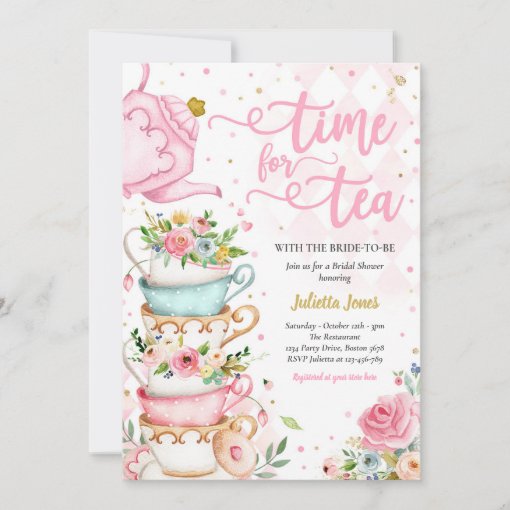 Bridal Shower Tea Party Pink And Gold Floral Invitation | Zazzle