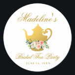 Bridal Shower Tea Party Pink Floral Gold Small Classic Round Sticker<br><div class="desc">Bridal Shower Tea Party Watercolor Pink Floral Gold Sticker Small</div>
