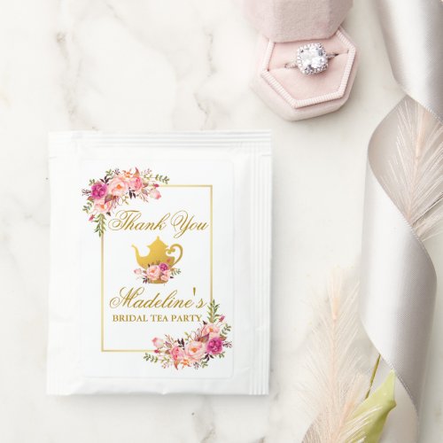 Bridal Shower Tea Party Pink Floral Gold Tea Bag Drink Mix