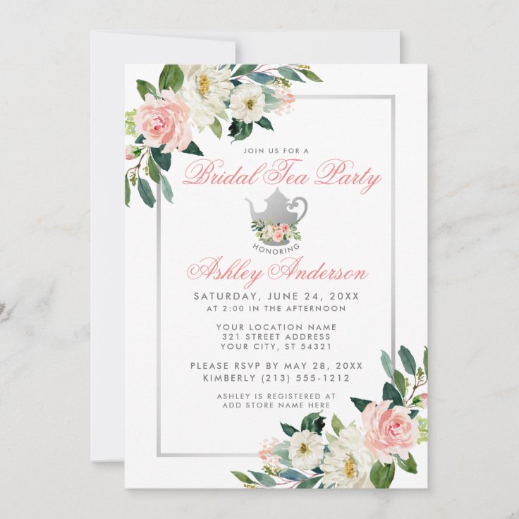 Bridal Shower Tea Party Pink Floral Invite P | Zazzle