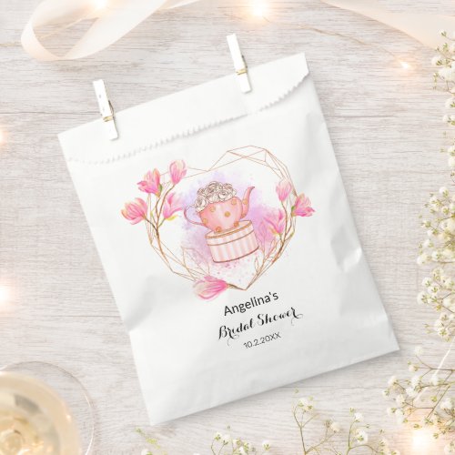 Bridal Shower Tea Party Pink Rose Gold Favor Bag