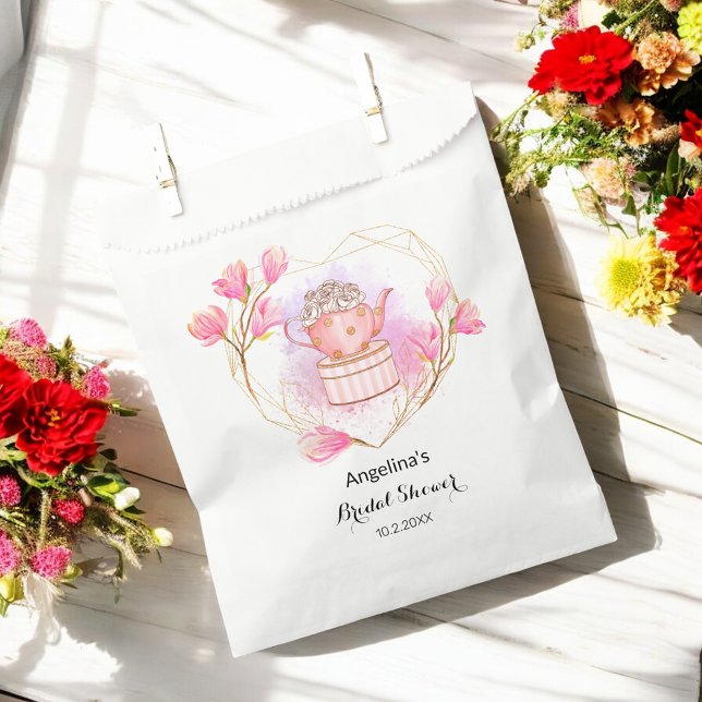 Bridal Shower Tea Party Pink Rose Gold Favor Bag (Creator Uploaded)