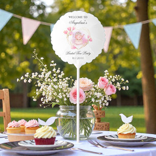 Bridal Shower Tea Party Pink Rose Gold Floral Balloon