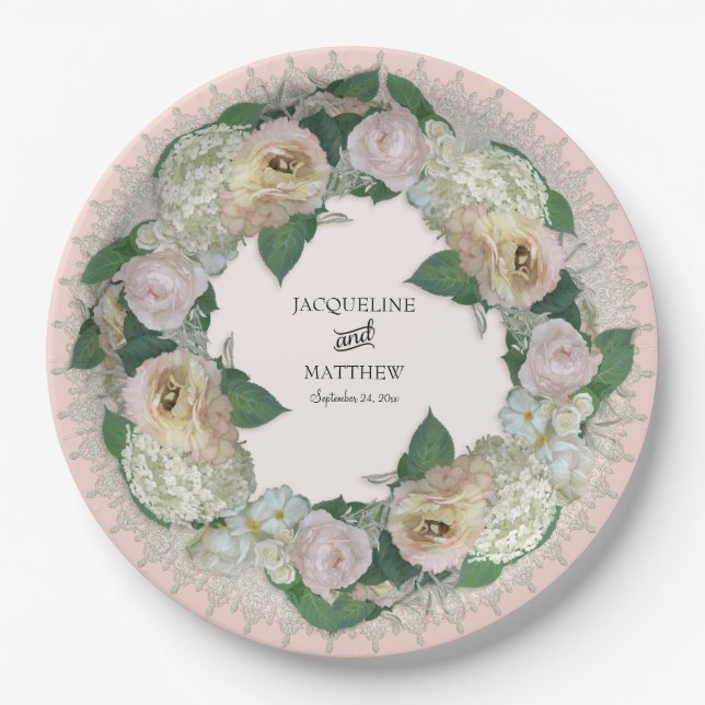 Bridal Shower Tea Party Pretty Flower Lace Doily Paper Plates (Front)