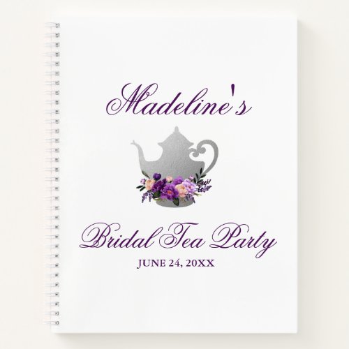 Bridal Shower Tea Party Purple Silver Gift List Notebook