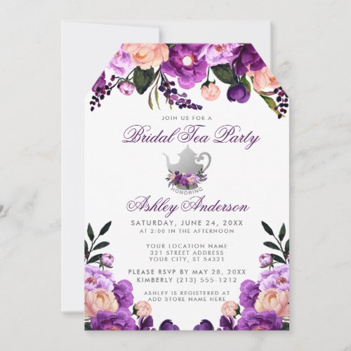 Bridal Shower Tea Party Purple Violet Invite T