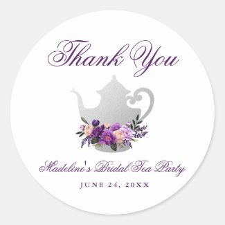 Bridal Shower Tea Party Purple Violet Thank You Classic Round Sticker