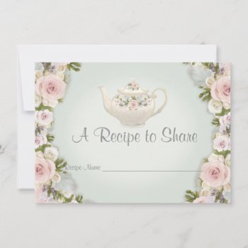 Bridal Shower Tea Party Recipe Mint Rose Floral Invitation by VintageWeddings at Zazzle