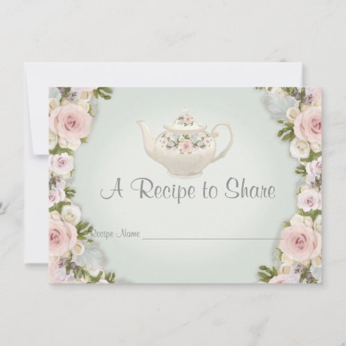 Bridal Shower Tea Party Recipe Mint Rose Floral Invitation