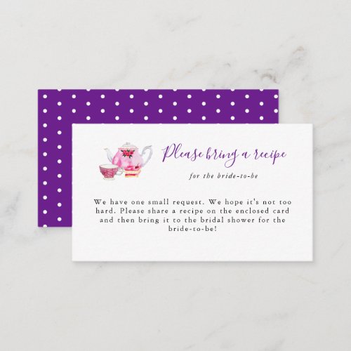 Bridal Shower Tea Party Recipe Request Card Purple