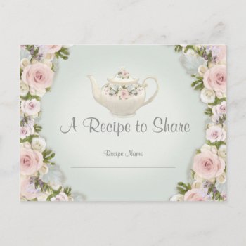 Bridal Shower Tea Party Recipe Rose Floral Mint Postcard by VintageWeddings at Zazzle