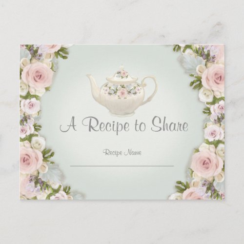Bridal Shower Tea Party Recipe Rose Floral Mint Postcard